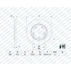 FREN DISKI ARKA DUZ 308mm 5 BIJON TRANSIT V363 2.0TDCI 2.2TDCI 14> TEK TEKER ARK