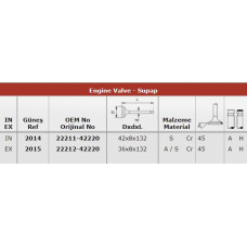 x SUBAP EMME EGZOZ H100-2600 KAMYONET 2001 MODEL 8V IN-4/EX-4 42x8x132 / 36x8x13