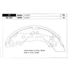 ARKA KAMPANA PABUÇ BALATA HYUNDAI ACCENT 1.3L 1.5L 4G13 4G15 95-00 / ATOS 1.0L 1