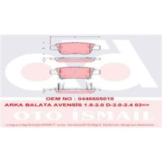 ARKA FREN BALATA TOYOTA AVENSIS 1.6L 3ZZFE VVTi ZZT250 03-08 / 2.0L 1AZ-FE 1AZFS