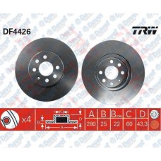 fren diski on havali 280mm 4 bijon astra f classic 03-05 astra h 04- combo 01-