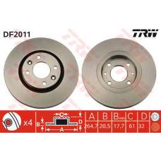 ÖN FREN AYNASI R21 89>94 2.0ie 2.1 D TURBO 264.5x20.5x4DELİK
