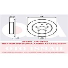 ARKA FREN AYNASI COROLLA VERSO 1.6-1.8-2.0D 04/04 290x10x5DL