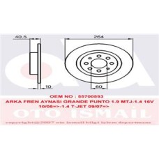 ARKA FREN AYNASI CORSA E 14 ADAM 13 PUNTO EVO-GRANDE PUNTO 05 264x10x4DLxHAVALI