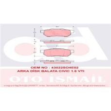 ARKA BALATA CIVIC 1.6İ 1.6 VTI 94/00 HONDA JAZZ 08 ACCORD III 85-89