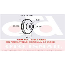 ÖN FREN DİSKİ HAVA KANALLI TOYOTA COROLLA 1.3L 2E EE90. EE100 88-98 1.6L 4A-F AE