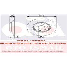 ÖN FREN DİSKİ RENAULT LAGUNA II 01 07 280x21.8 HAVALI 5 DELİK